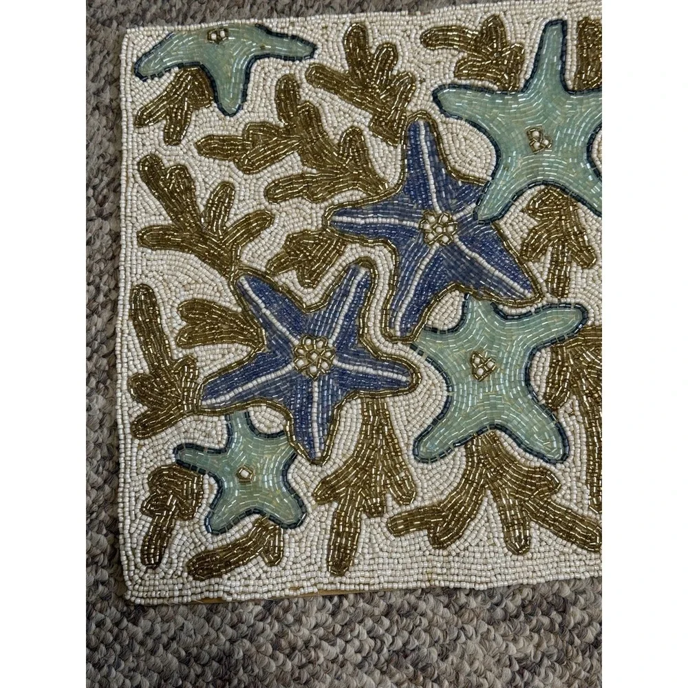 Hand Beaded Table‎ Runner SEA CORALS 13 x 36 centerpiece coastal beach